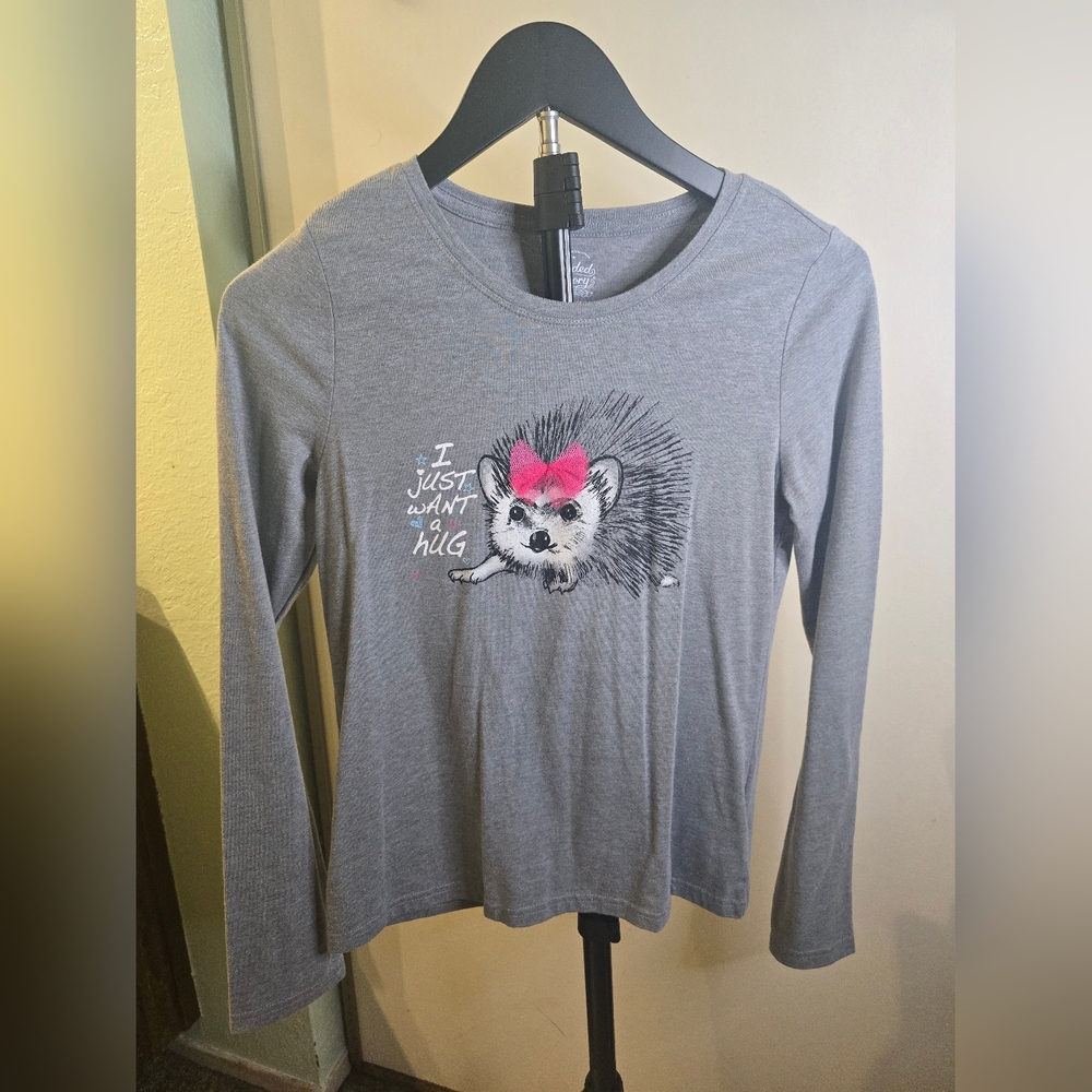 Faded Glory Gray Long Sleeve Shirt with Hedgehog Design